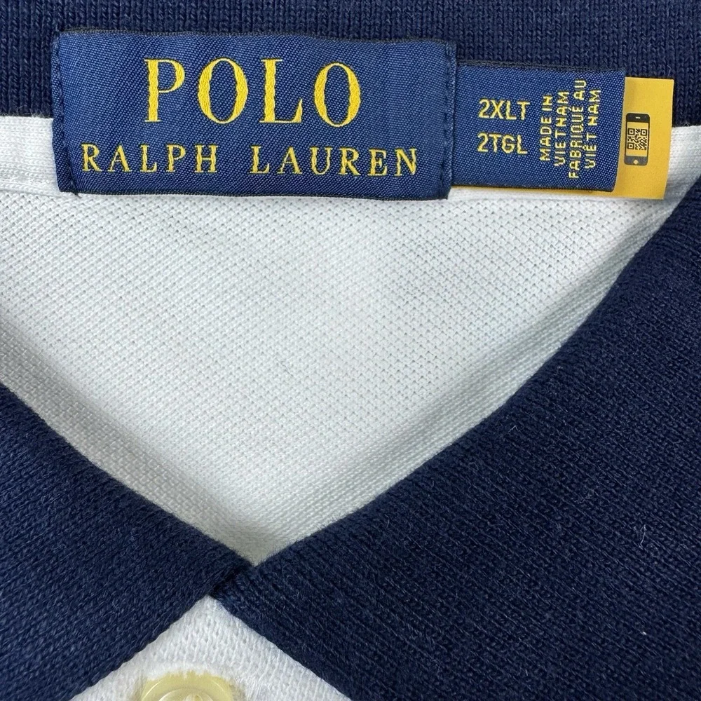 Polo Ralph Lauren White Blue Tipped Polo Bear Mens Polo Shirt Size 2XLT NWT